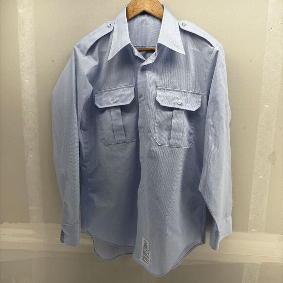Vintage US Air Force Pilot Cadet Dress Button Down 2 Pocket Shirt Blue 15.5-33 M - Picture 1 of 5